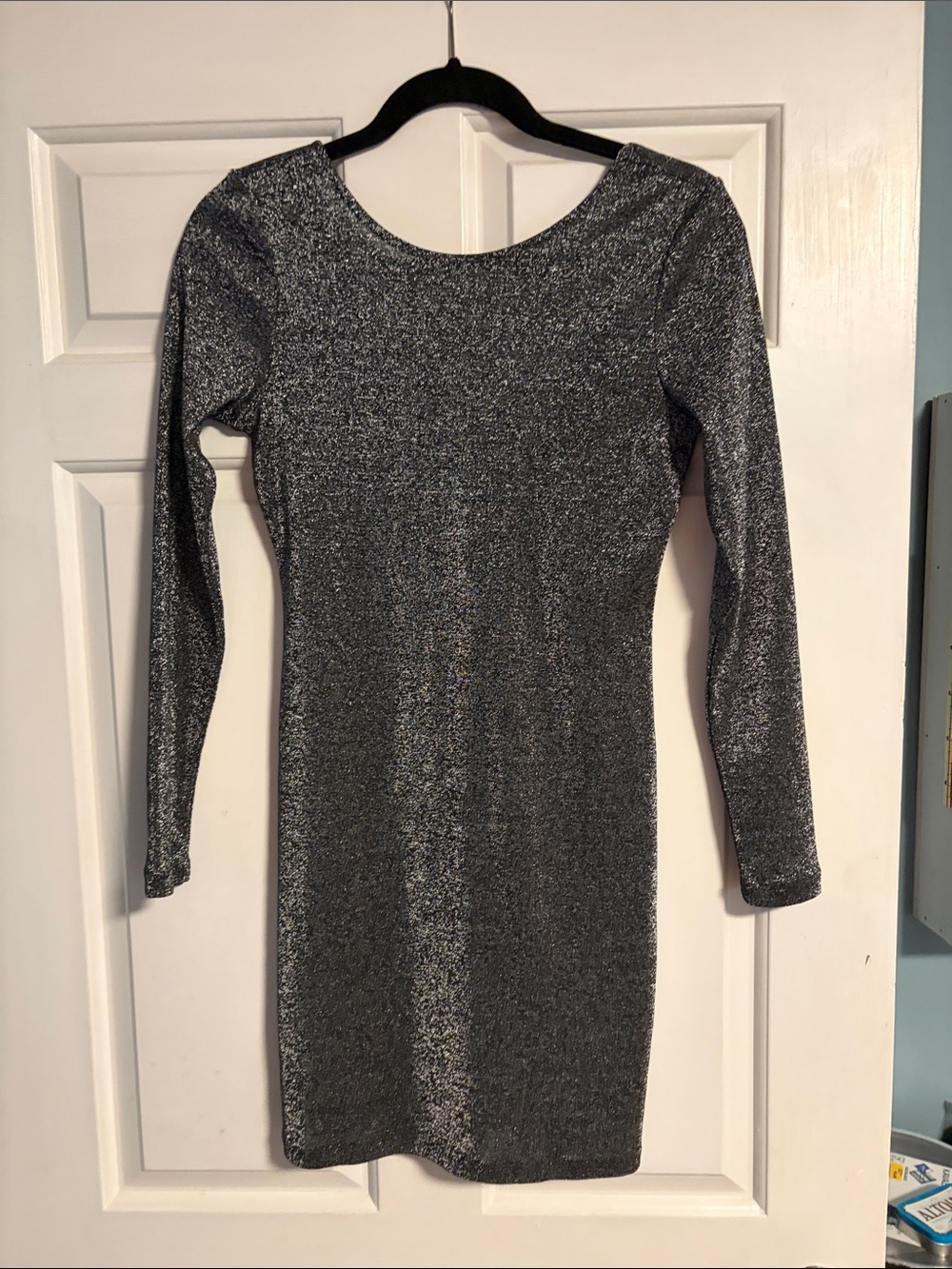 Long Sleeve Silver Metallic Mini Dress